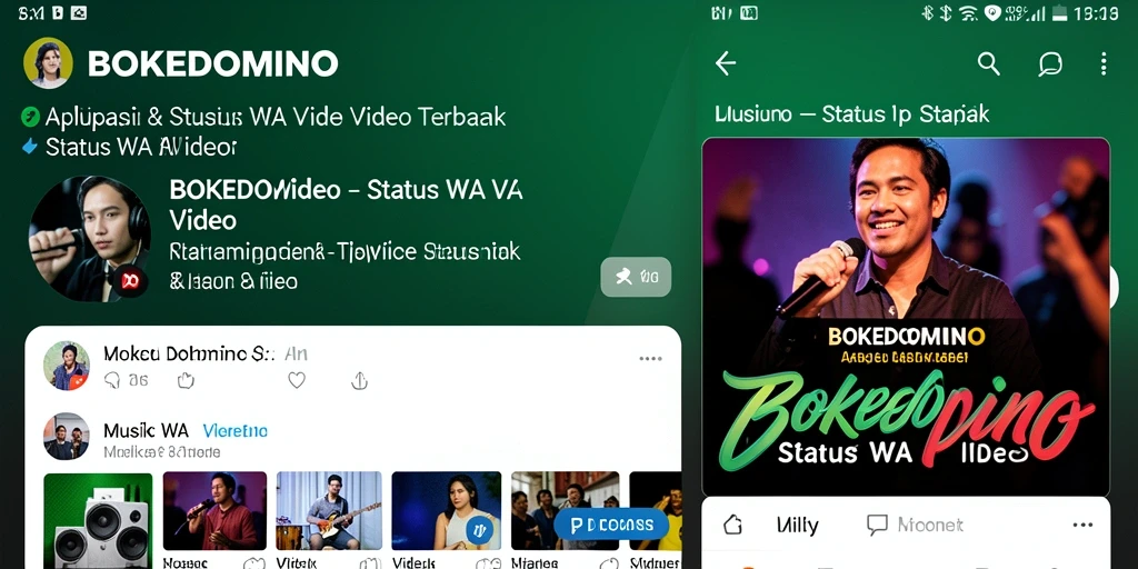 Tampilan antarmuka utama aplikasi Status WA Video BOKEDOMINO yang menarik.