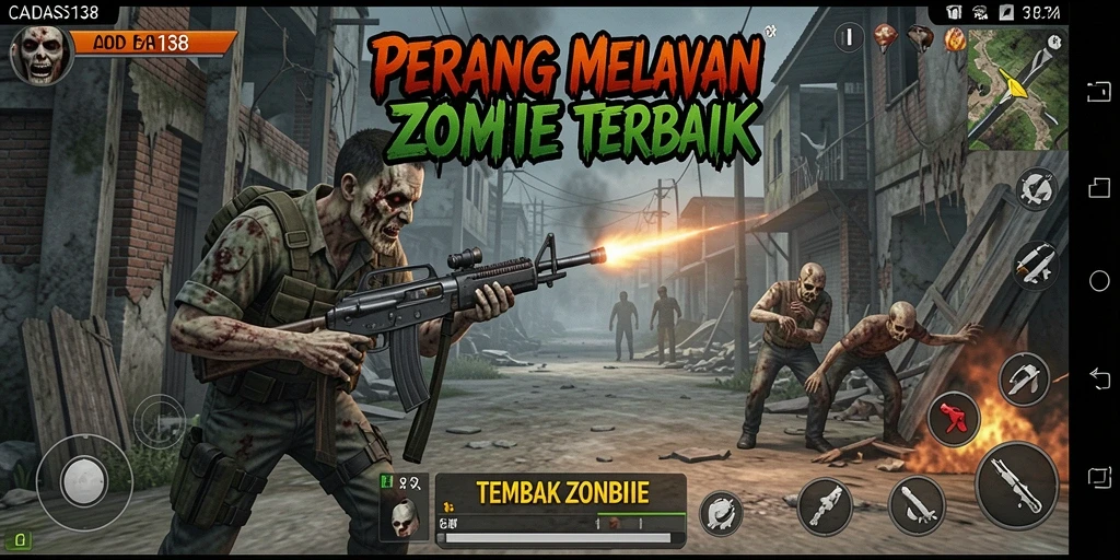 Antarmuka permainan <strong>CADAS138</strong> saat melawan zombie yang menyeramkan.