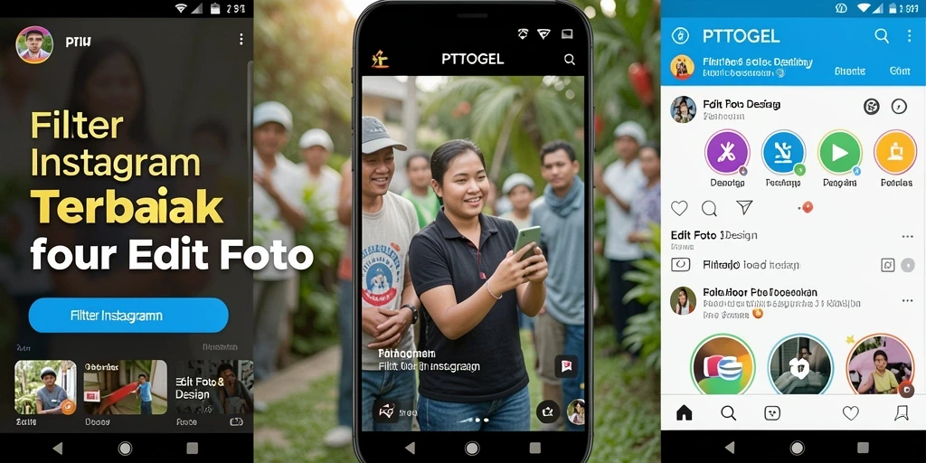 Tampilan antarmuka PTTOGEL dengan berbagai fungsi Filter Instagram yang mudah digunakan.